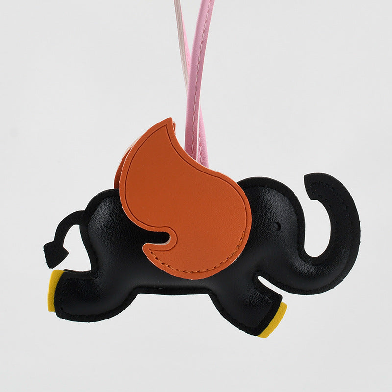 Playful Elephant Purse Charm Keychain - Black