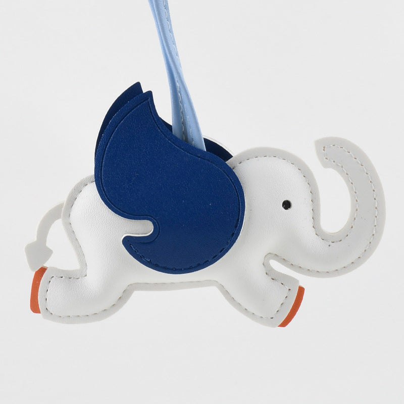 Playful Elephant Purse Charm Keychain - White