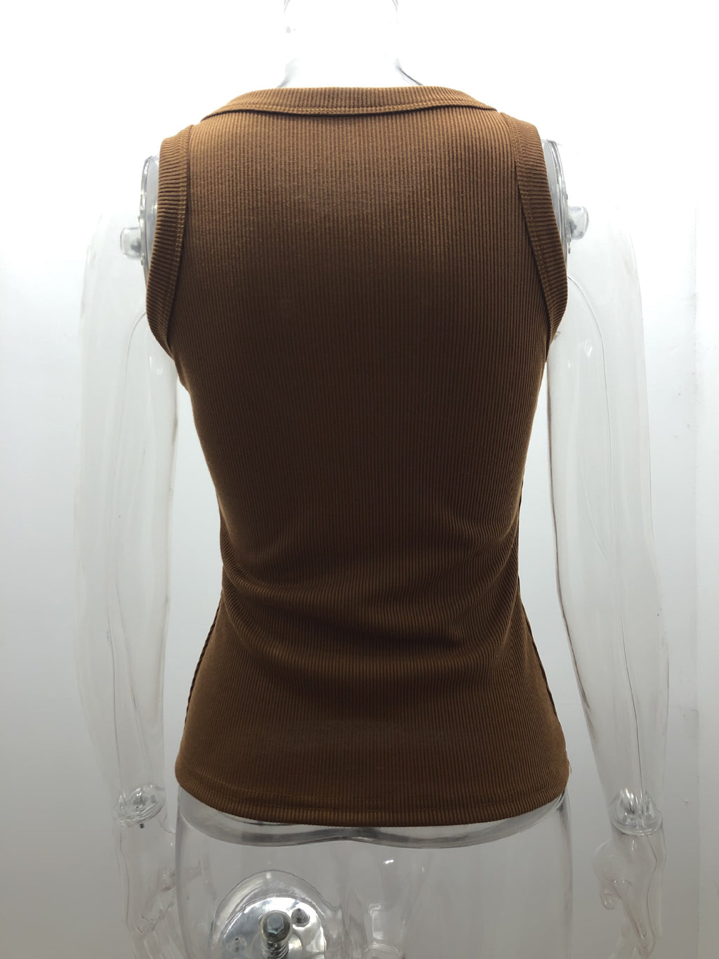 Ribbed Sleeveless Fitted Tank Top - Brown - 3