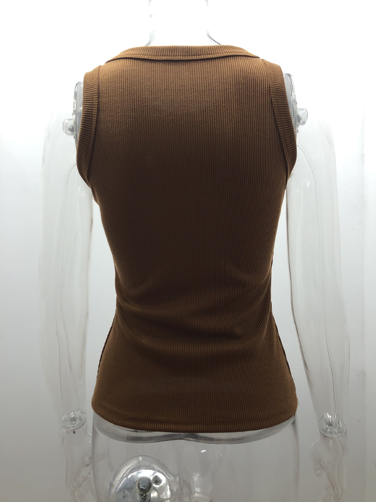 Ribbed Sleeveless Fitted Tank Top - Brown - 3