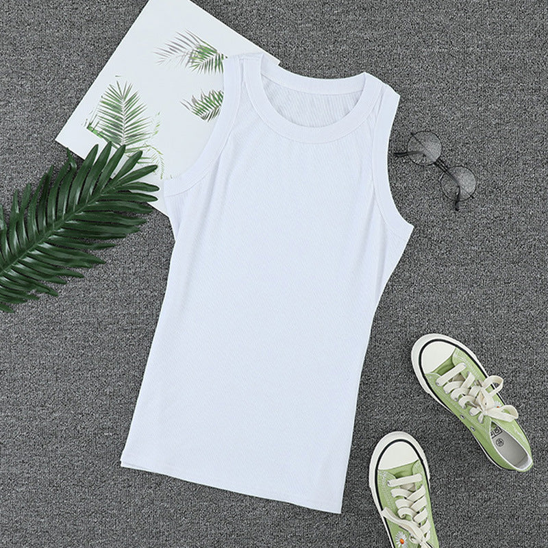 Ribbed Sleeveless Fitted Tank Top - White - 6