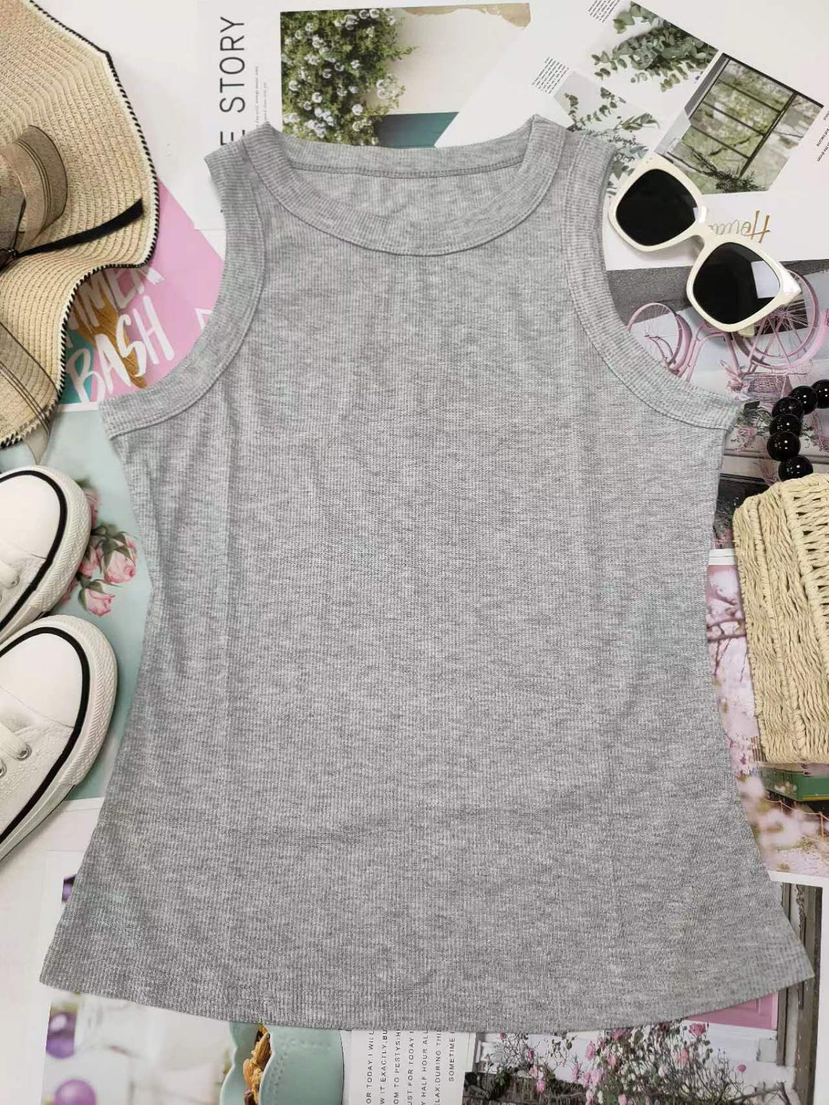 Ribbed Sleeveless Fitted Tank Top