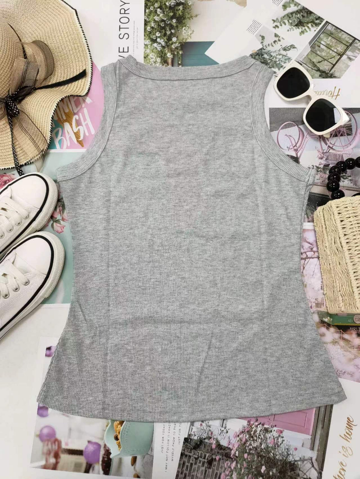 Ribbed Sleeveless Fitted Tank Top - view 1