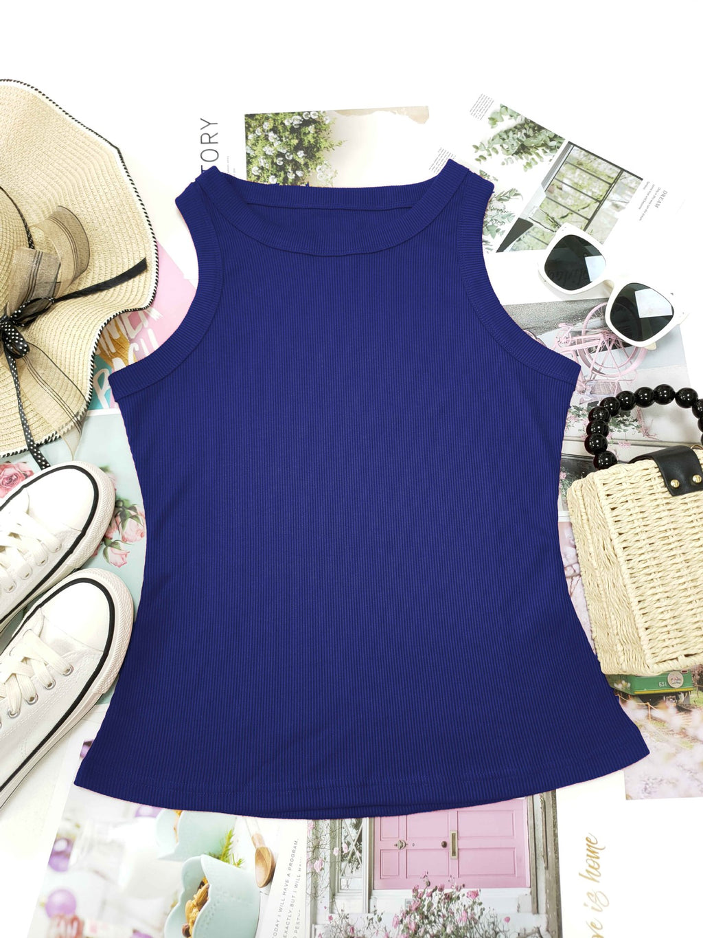 Ribbed Sleeveless Fitted Tank Top - view 10