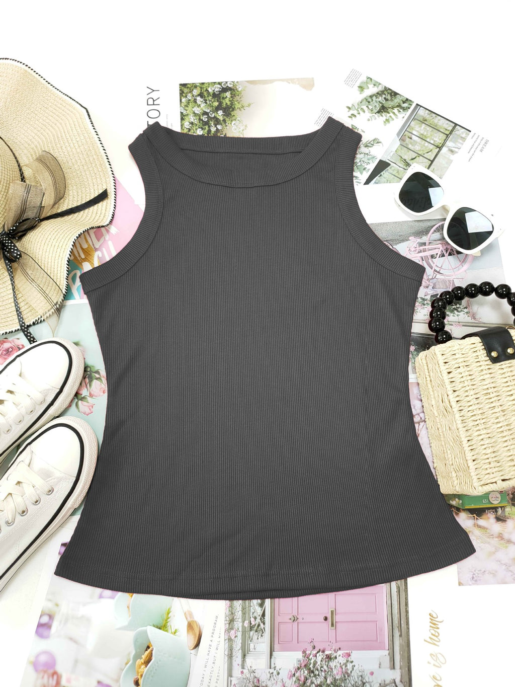 Ribbed Sleeveless Fitted Tank Top - view 12