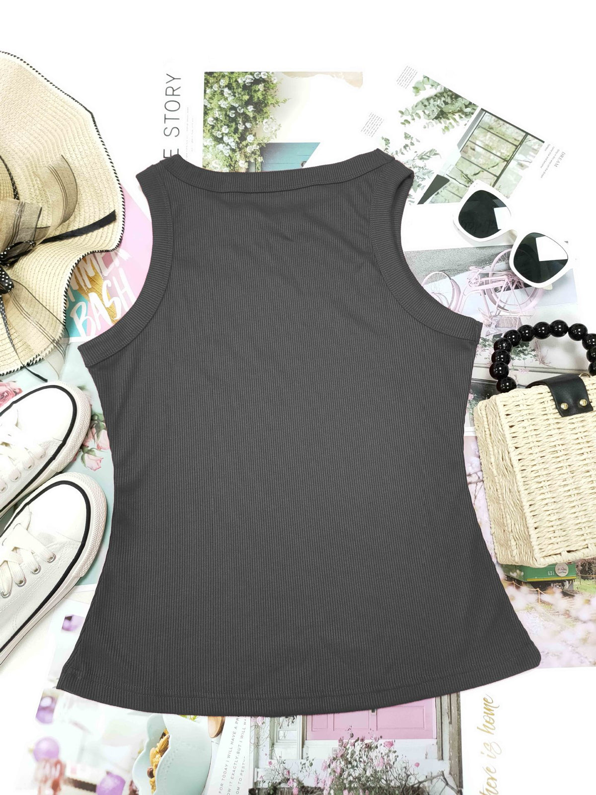 Ribbed Sleeveless Fitted Tank Top - view 13