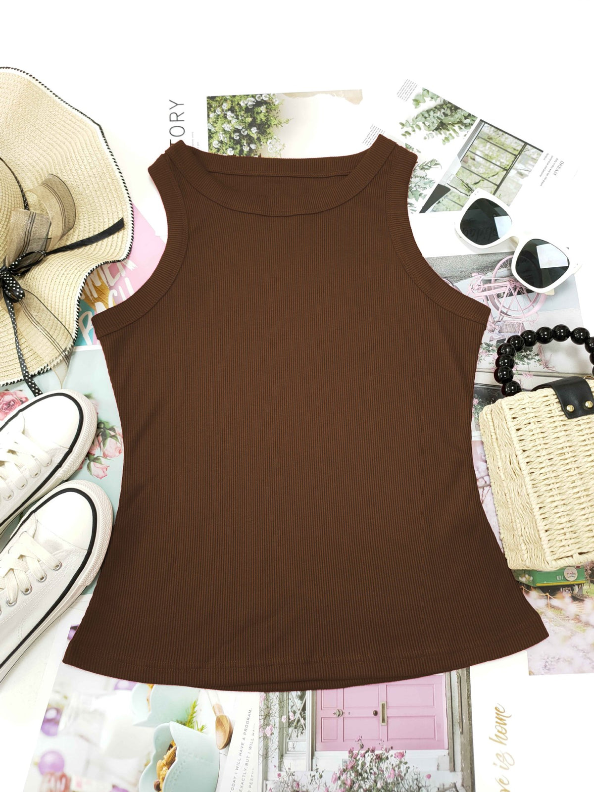 Ribbed Sleeveless Fitted Tank Top - view 14