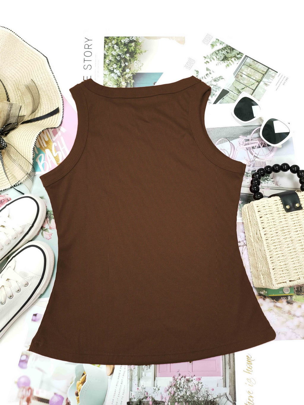 Ribbed Sleeveless Fitted Tank Top - view 15