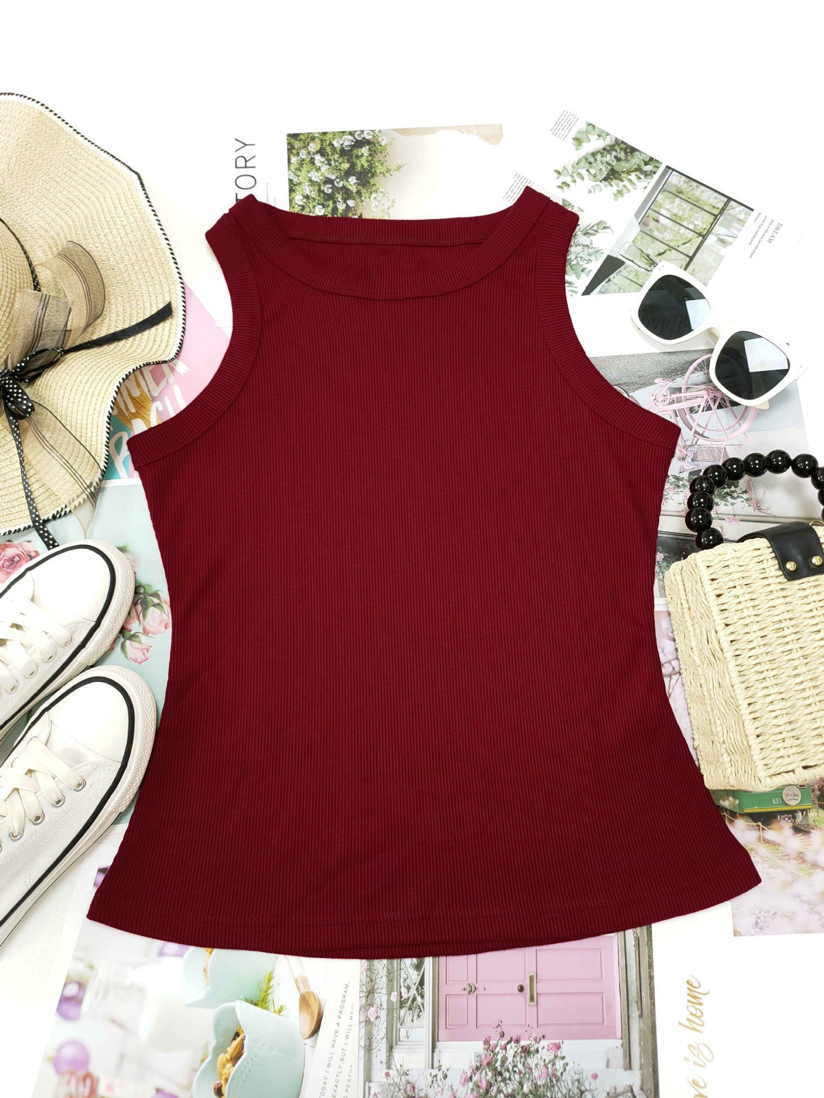 Ribbed Sleeveless Fitted Tank Top - view 16