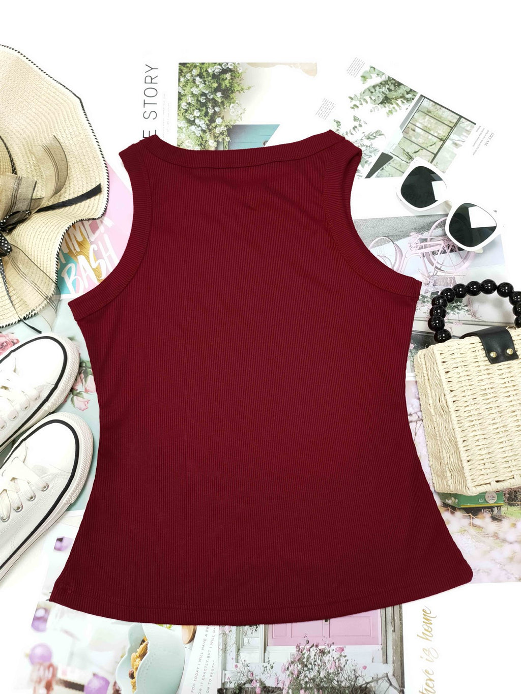 Ribbed Sleeveless Fitted Tank Top - view 17