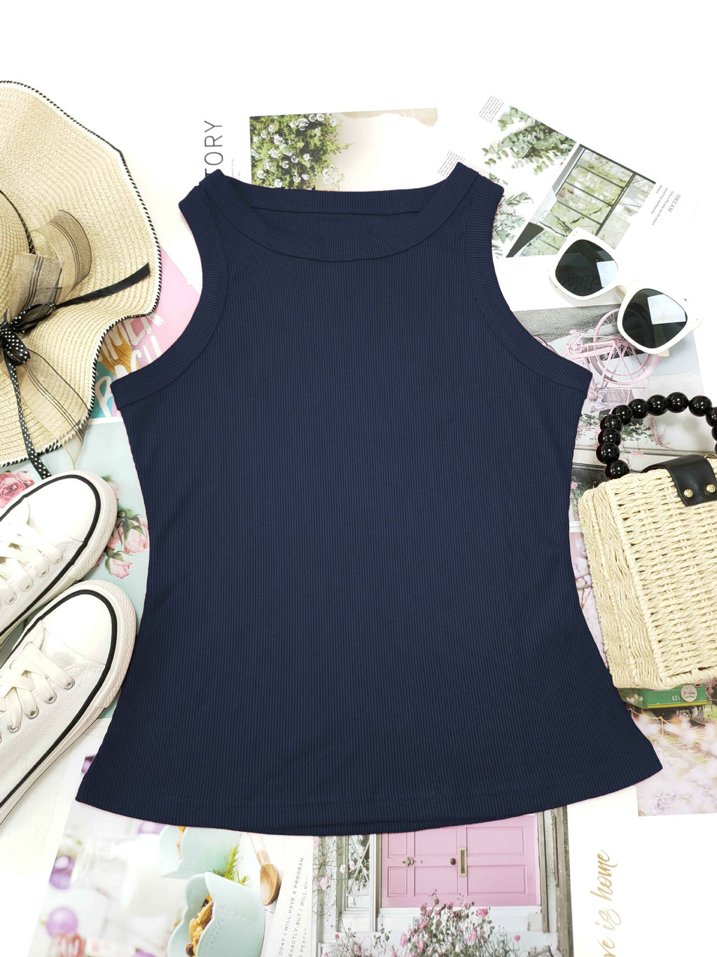 Ribbed Sleeveless Fitted Tank Top - view 4