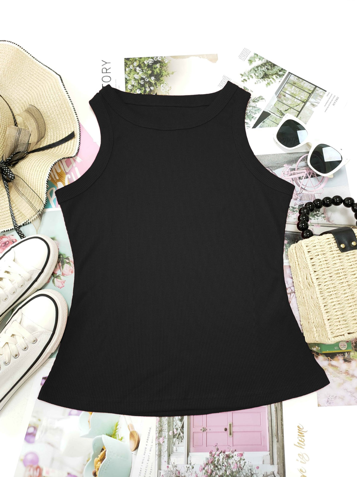 Ribbed Sleeveless Fitted Tank Top - view 6