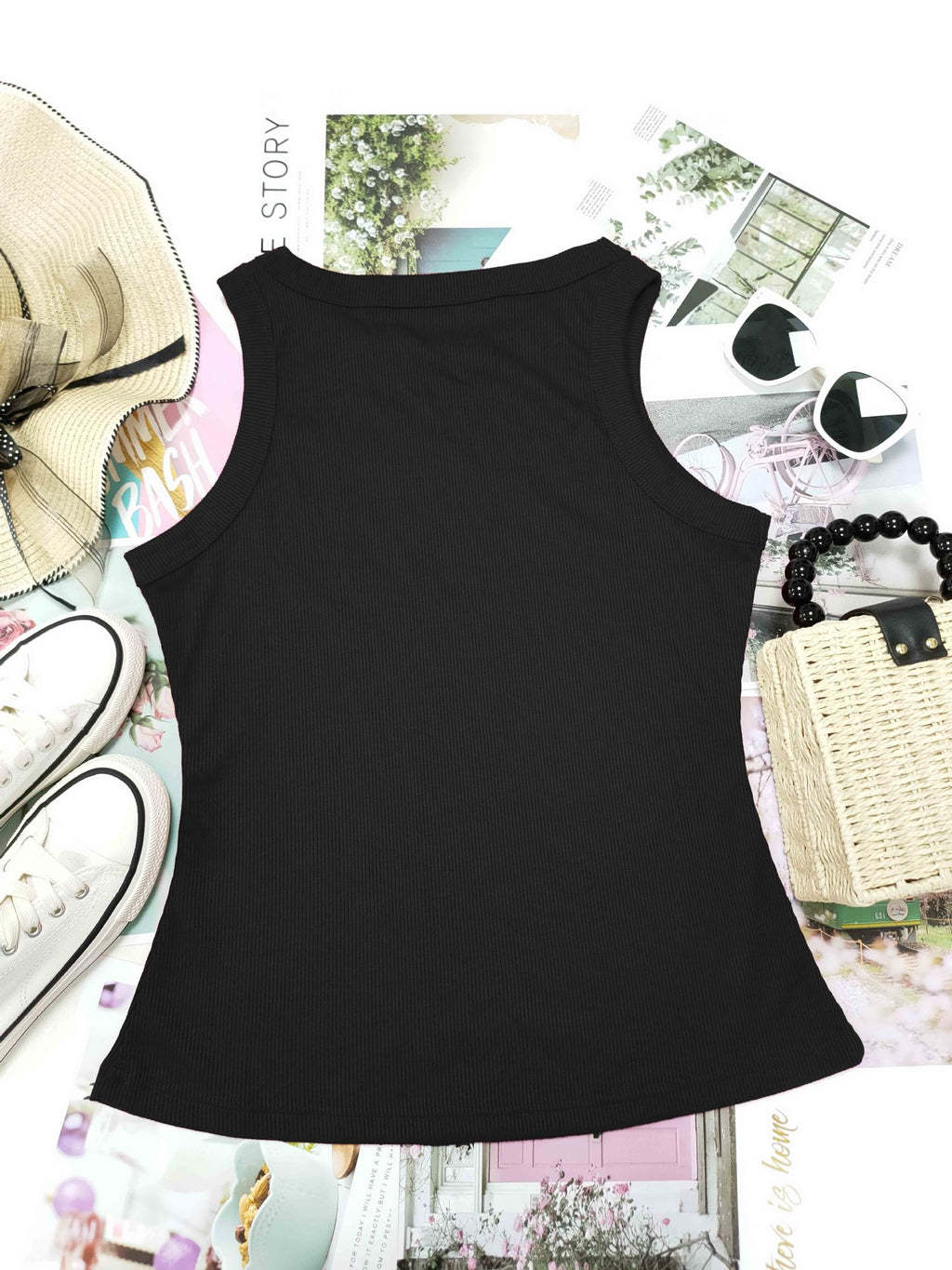 Ribbed Sleeveless Fitted Tank Top - view 7