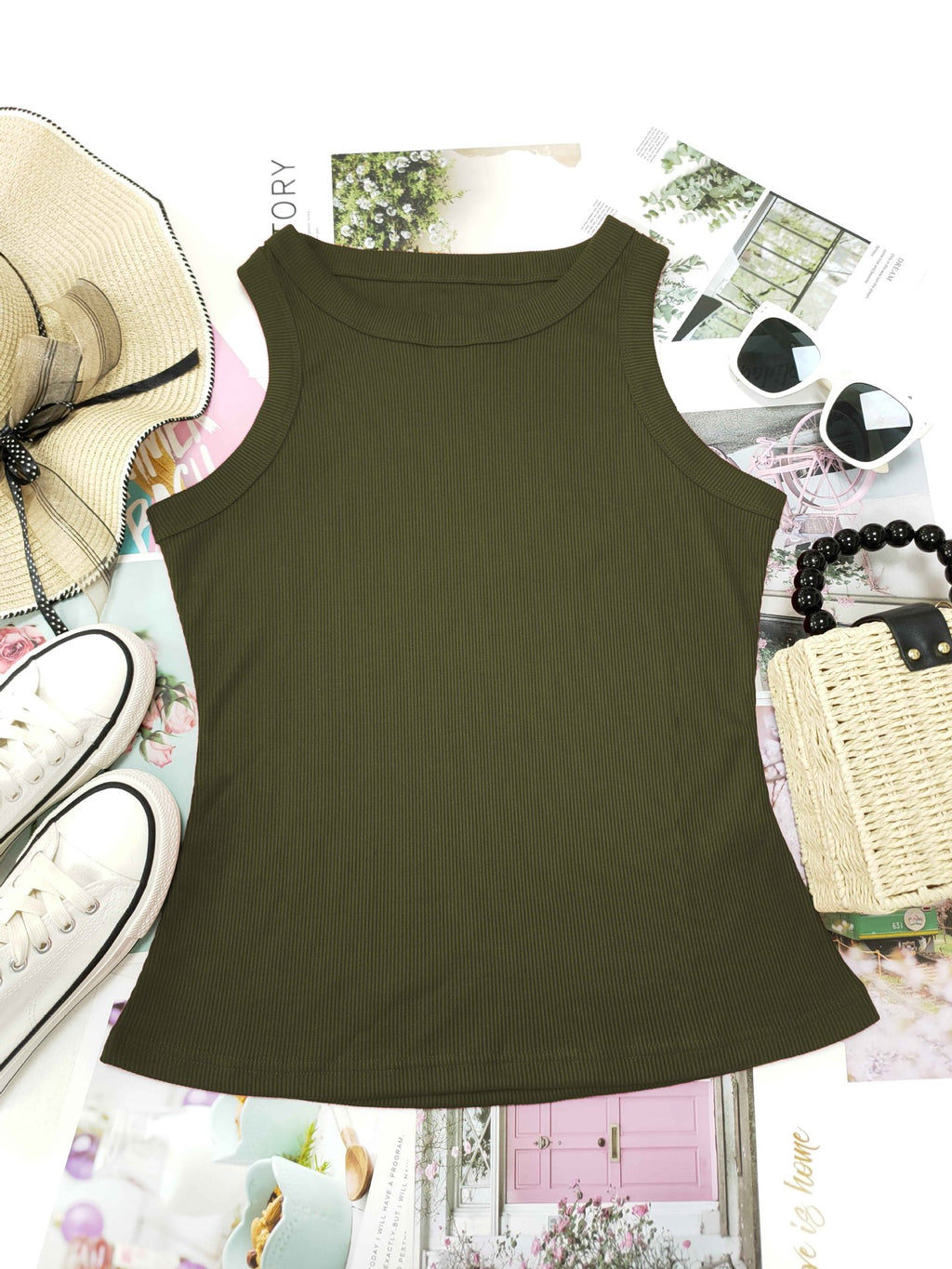 Ribbed Sleeveless Fitted Tank Top - view 8