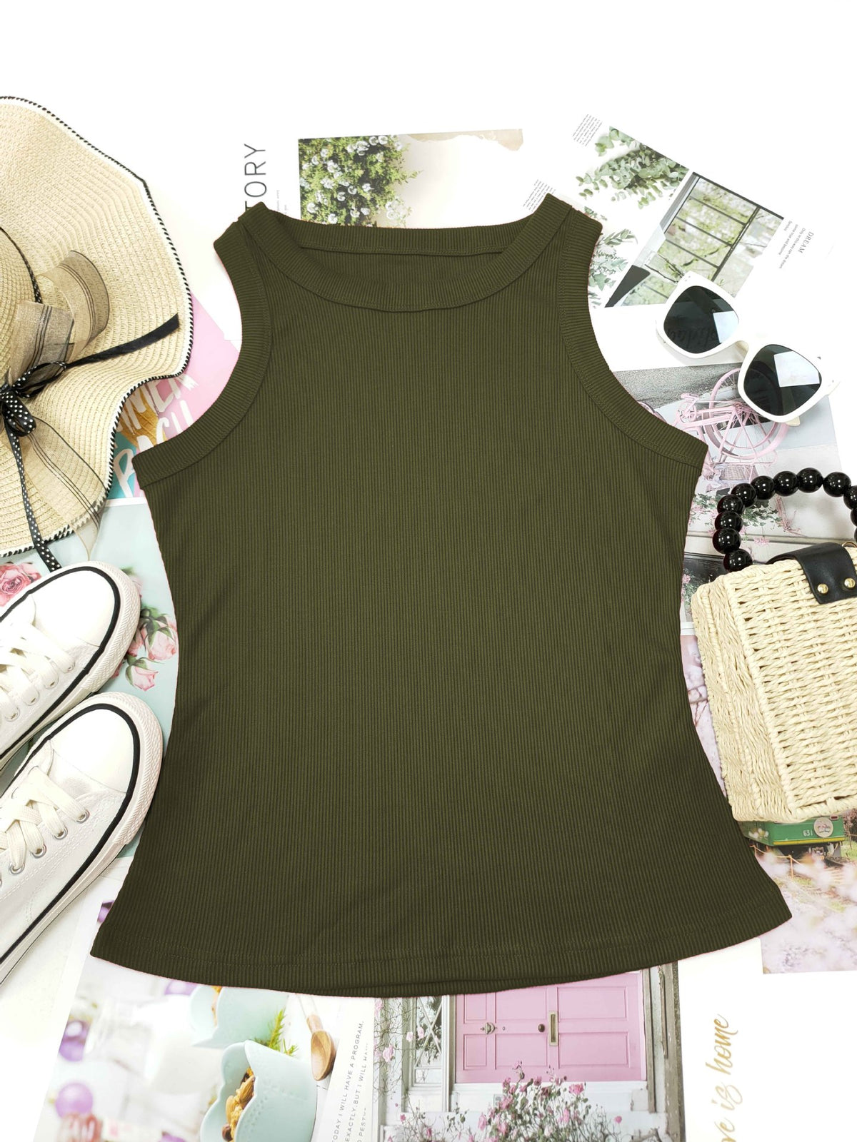 Ribbed Sleeveless Fitted Tank Top - view 8