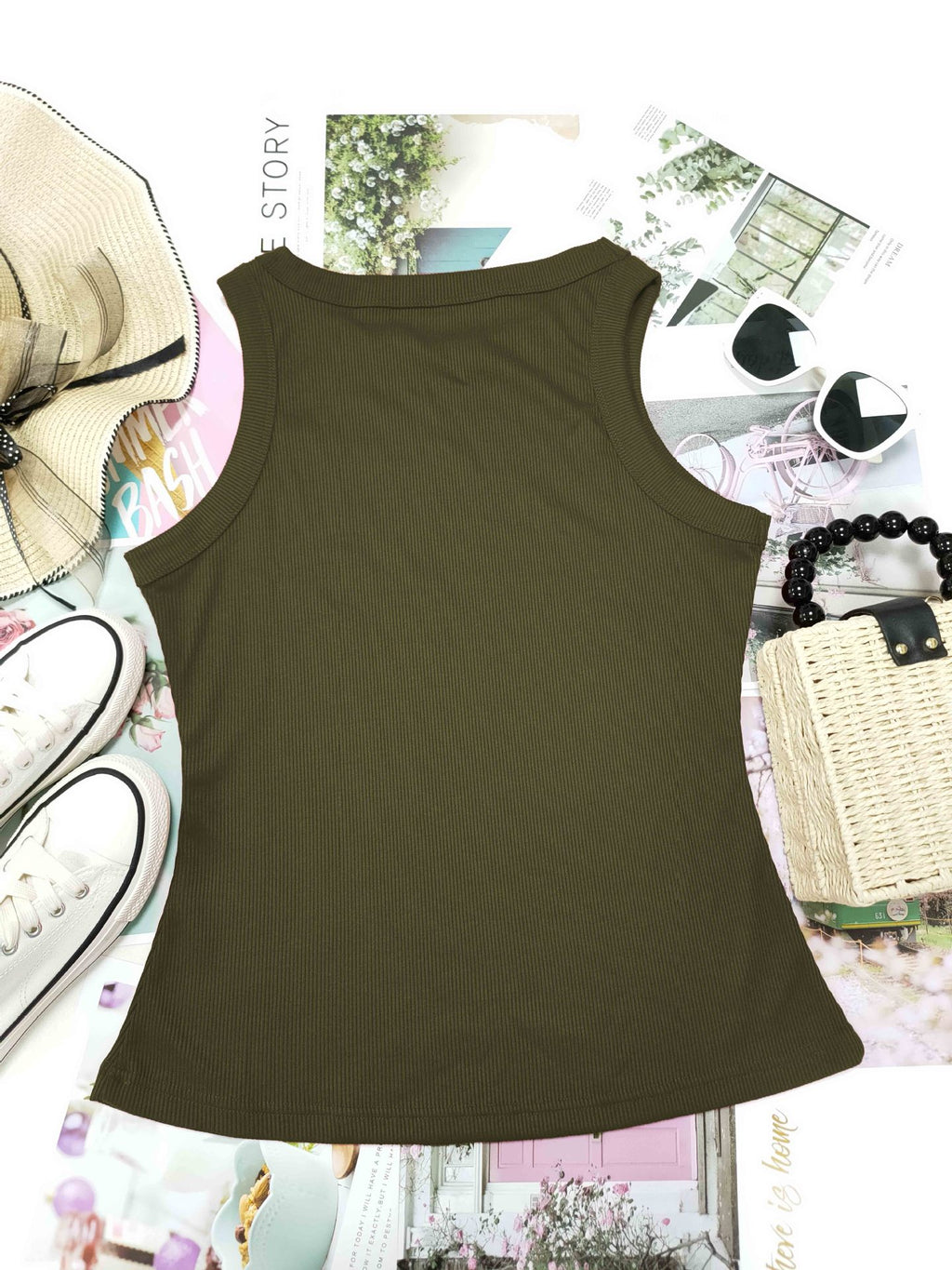 Ribbed Sleeveless Fitted Tank Top - view 9