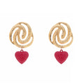 Textured Swirl Heart Drop Dangle Earrings - Gold