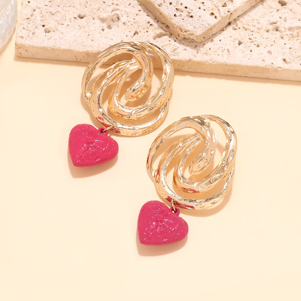 Textured Swirl Heart Drop Dangle Earrings - Gold - 3