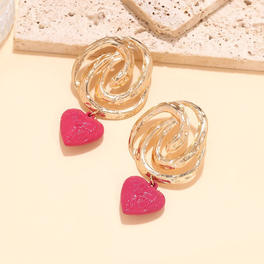 Textured Swirl Heart Drop Dangle Earrings