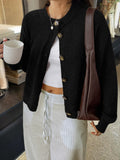 Soft Brushed Knit Round Neck Cardigan - black