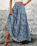 Floral Tiered Flowy Maxi Skirt - Blue