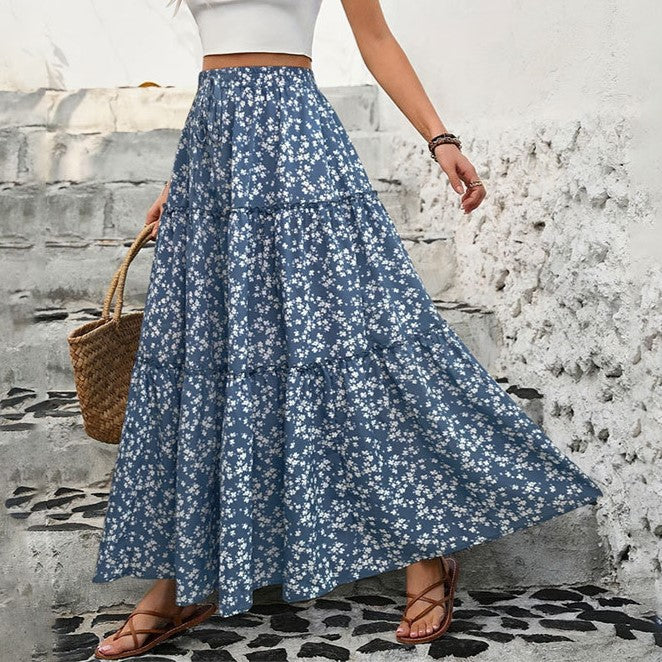 Floral Tiered Flowy Maxi Skirt