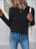 Textured Eyelet Knit Long Sleeve Top - Black