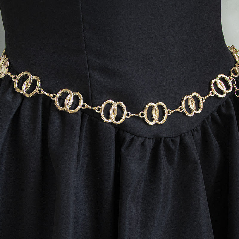 Interlocking Double Ring Chain Belt - Gold - 5