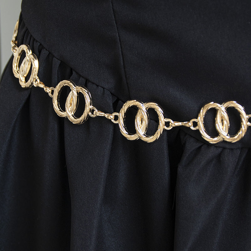 Interlocking Double Ring Chain Belt - Gold - 6