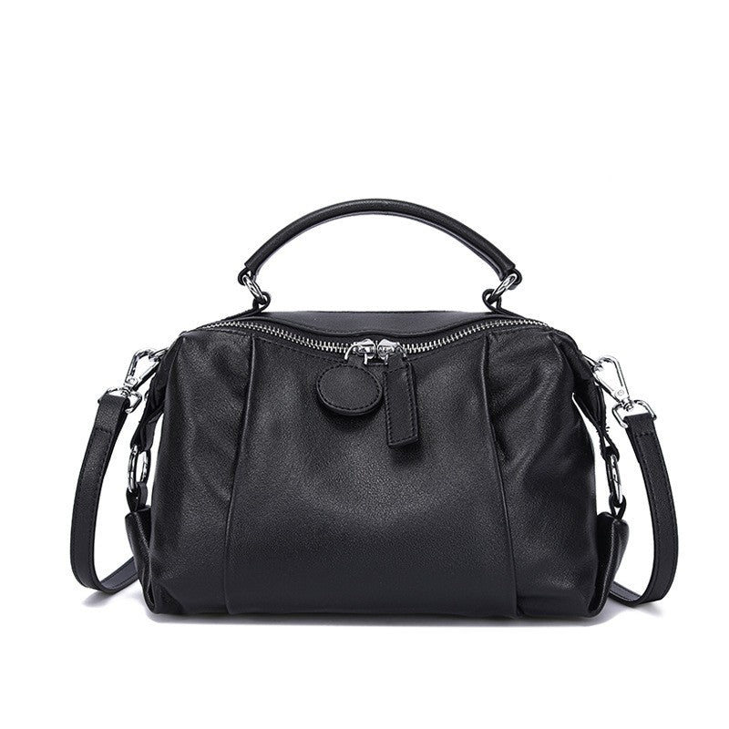 Top-Grain Leather Boston Satchel Bag - Black