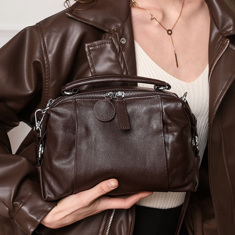 Top-Grain Leather Boston Satchel Bag