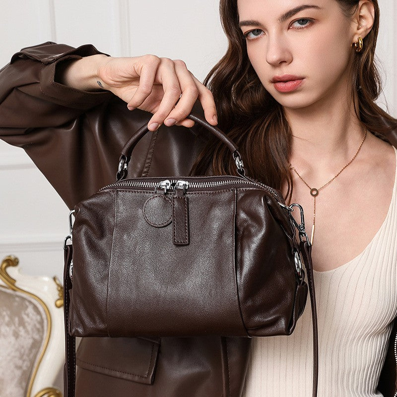 Top-Grain Leather Boston Satchel Bag