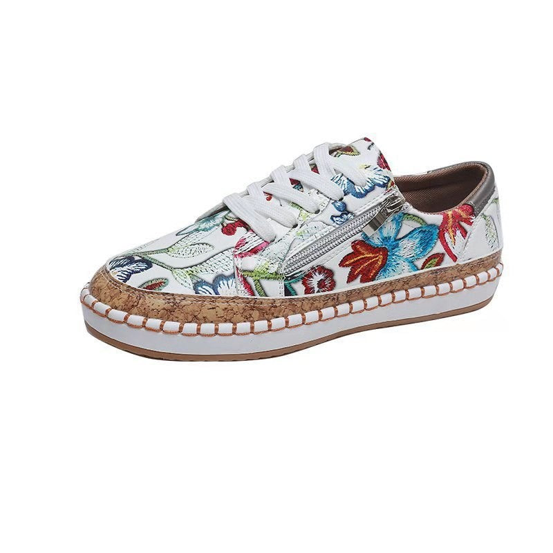 Floral Print Side Zip Lace Up Sneakers