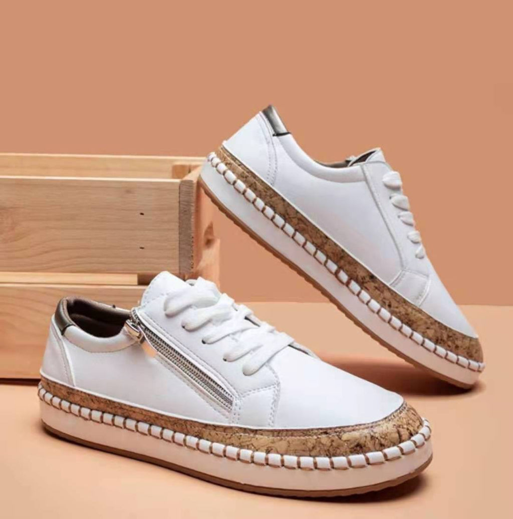 Floral Print Side Zip Lace Up Sneakers