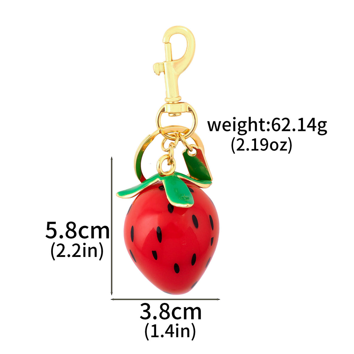Glossy Strawberry Charm Bag Keychain - Red