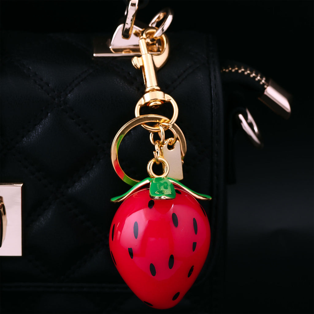 Glossy Strawberry Charm Bag Keychain - Red - 1