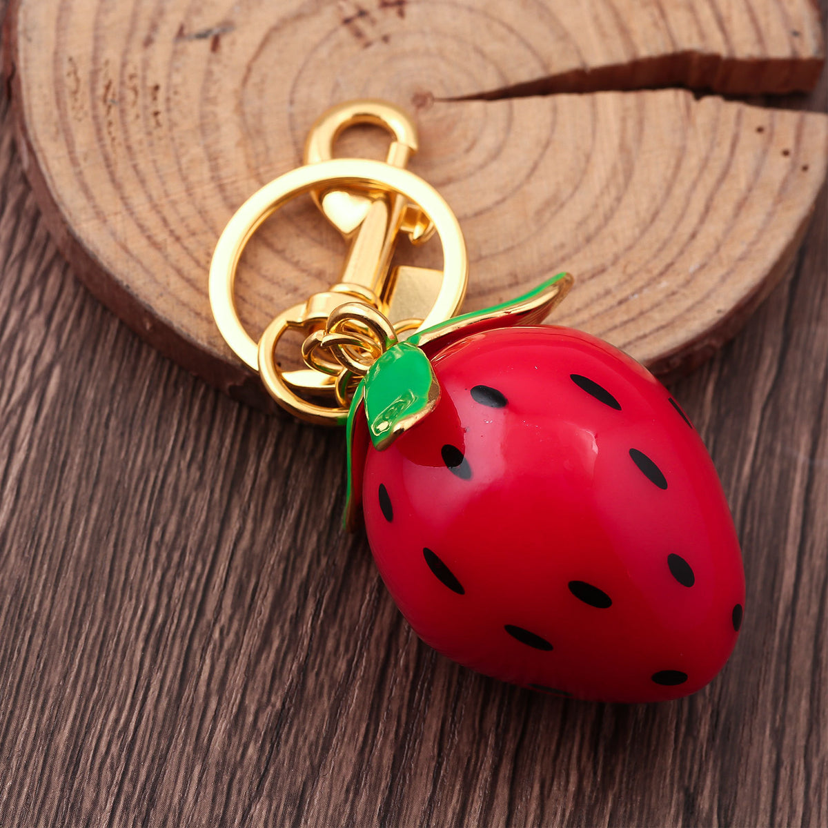 Glossy Strawberry Charm Bag Keychain - Red - 2