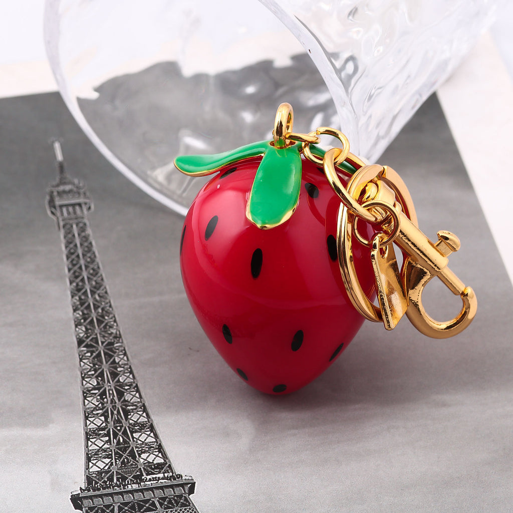 Glossy Strawberry Charm Bag Keychain - Red - 3