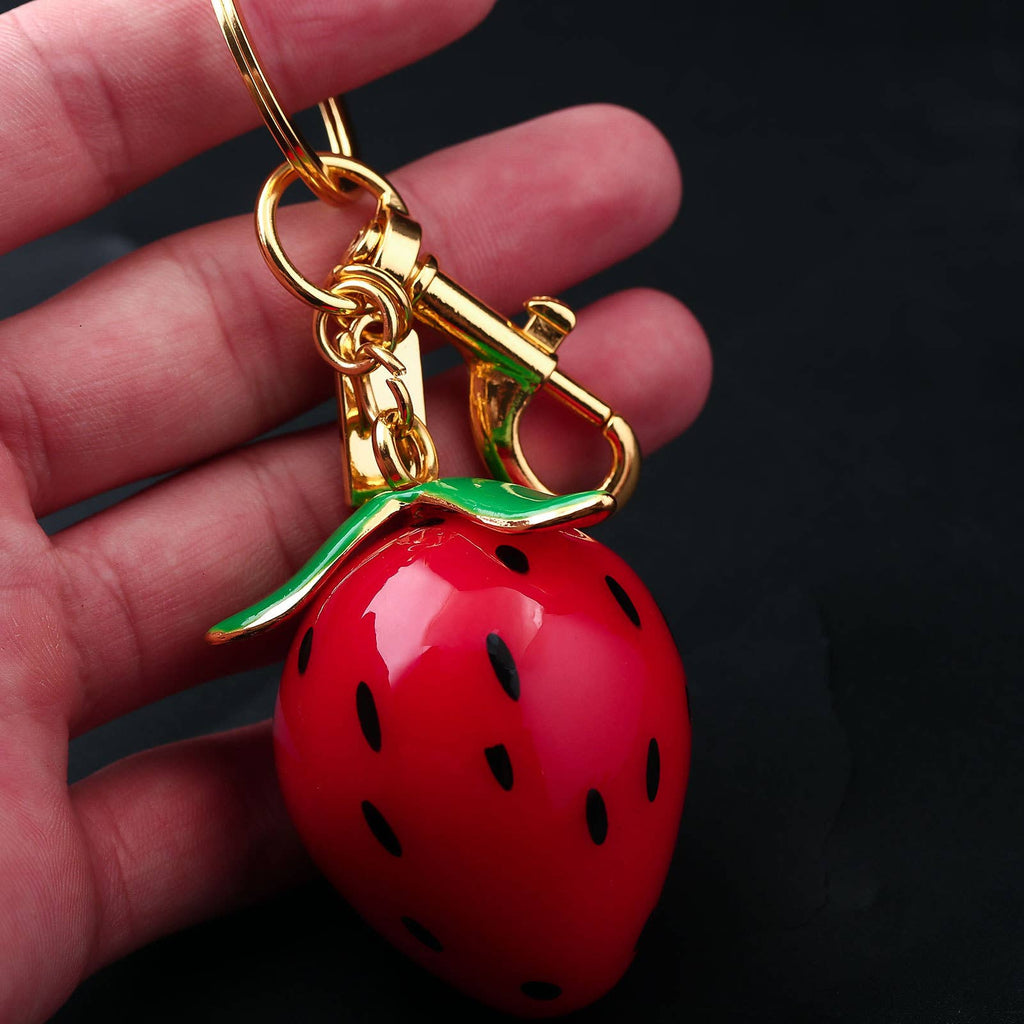 Glossy Strawberry Charm Bag Keychain