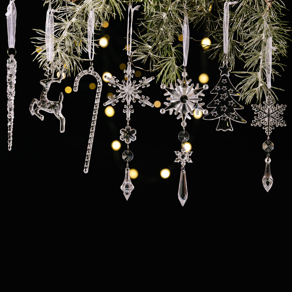 Acrylic Snowflake and Icicle Ornament Set of 18 - Ice