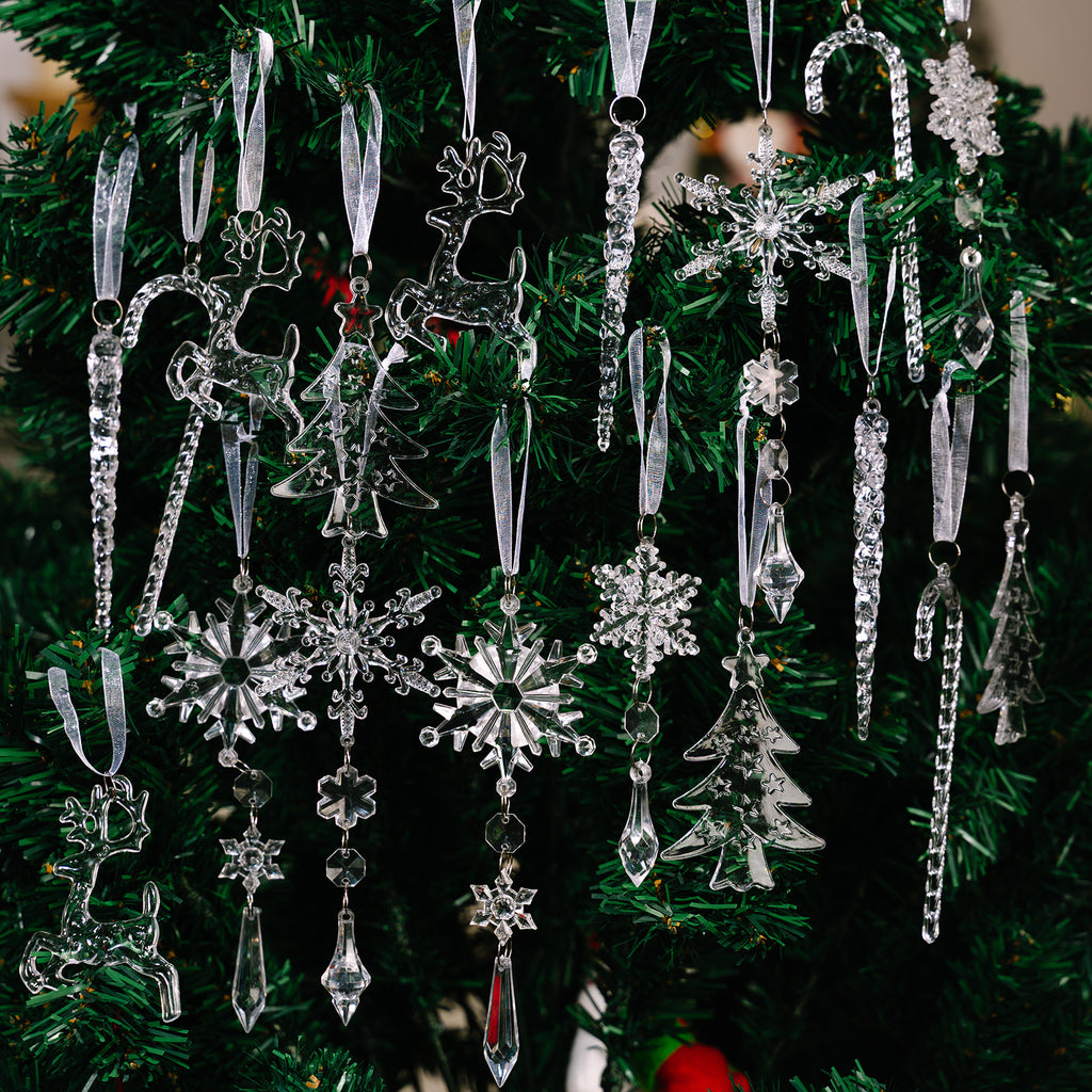 Acrylic Snowflake and Icicle Ornament Set of 18 - Ice - 1
