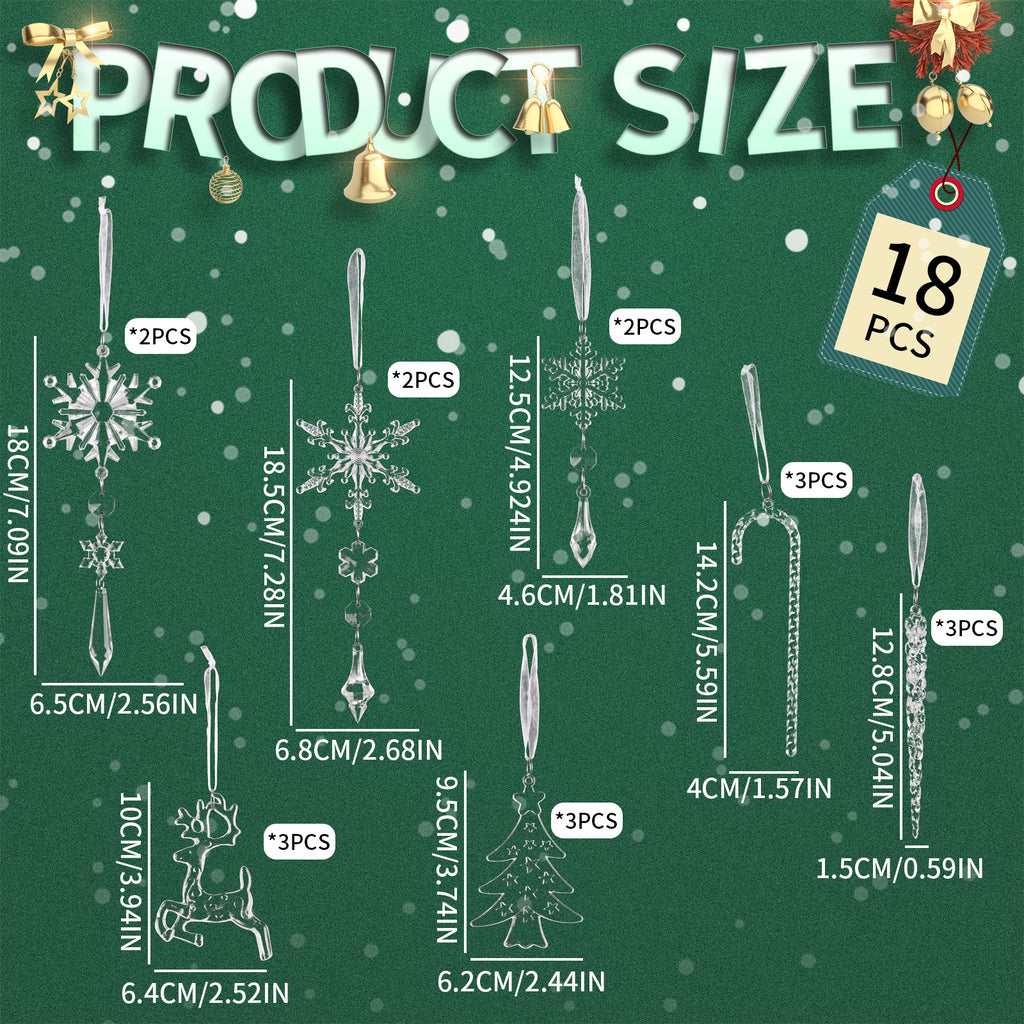Acrylic Snowflake and Icicle Ornament Set of 18 - Ice - 3