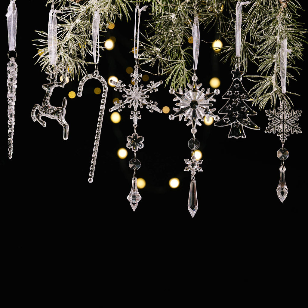 Acrylic Snowflake and Icicle Ornament Set of 18