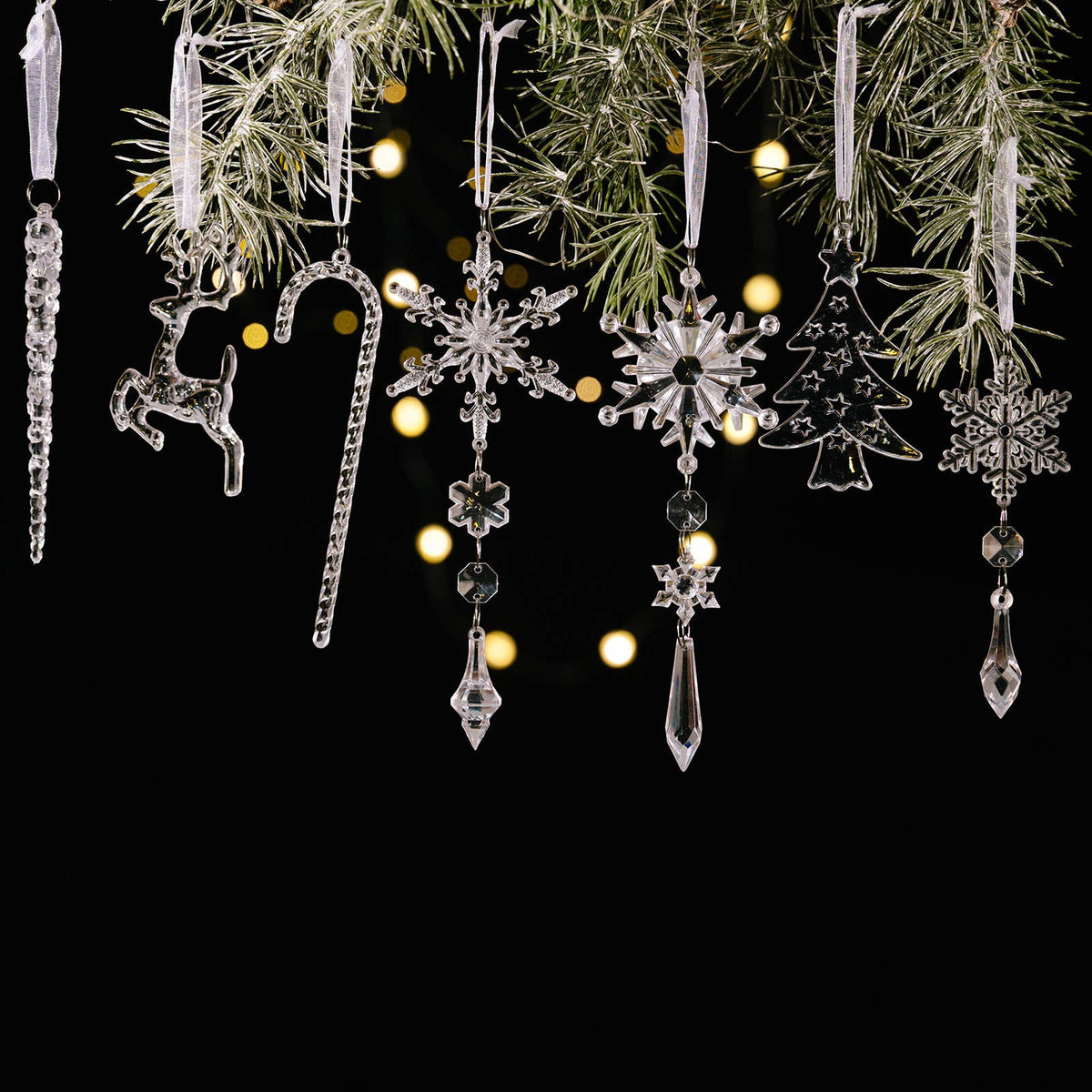 Acrylic Snowflake and Icicle Ornament Set of 18