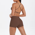Brushed Crisscross Back Bra and Shorts Yoga Set - Chestnut