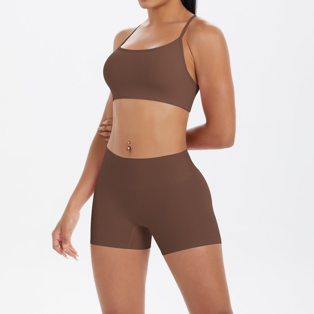 Brushed Crisscross Back Bra and Shorts Yoga Set