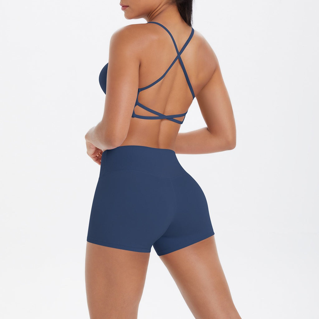 Brushed Crisscross Back Bra and Shorts Yoga Set