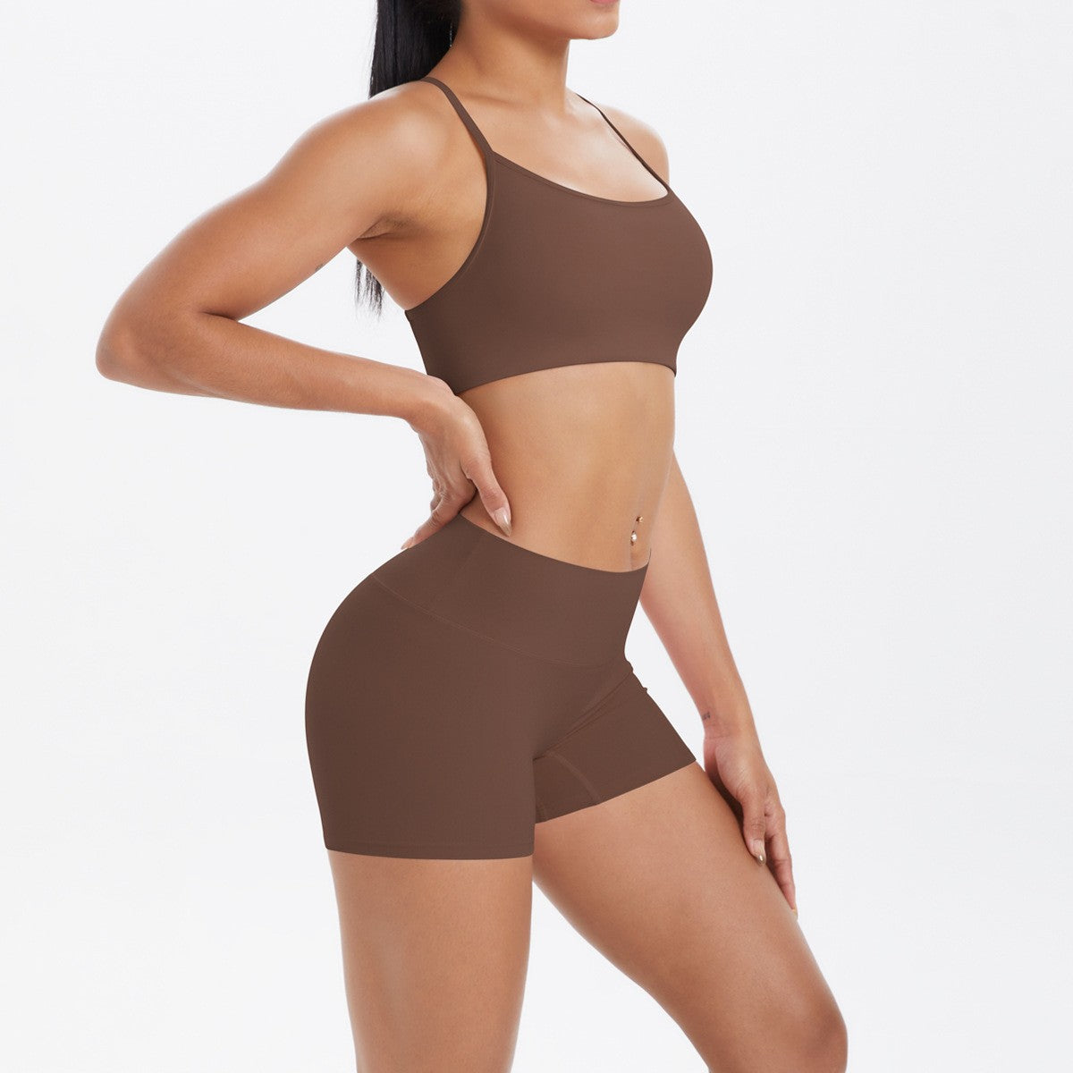 Brushed Crisscross Back Bra and Shorts Yoga Set