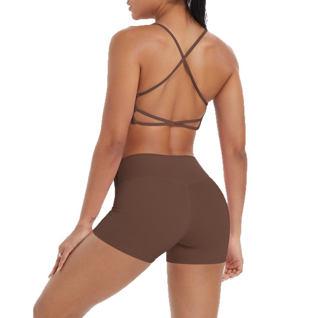 Brushed Crisscross Back Bra and Shorts Yoga Set