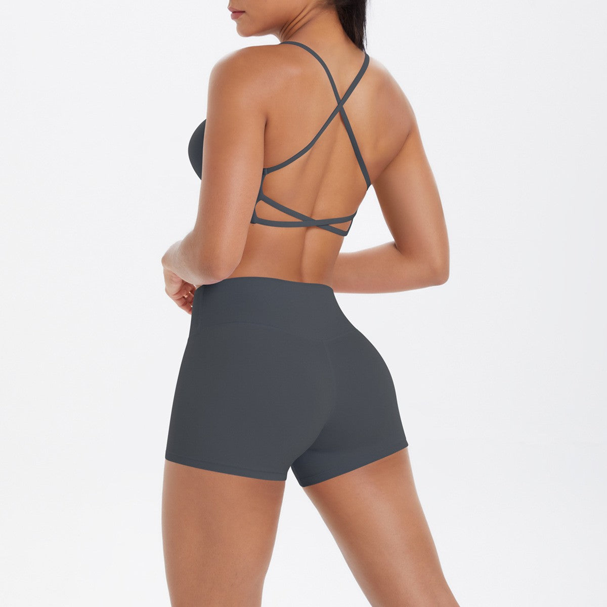 Brushed Crisscross Back Bra and Shorts Yoga Set